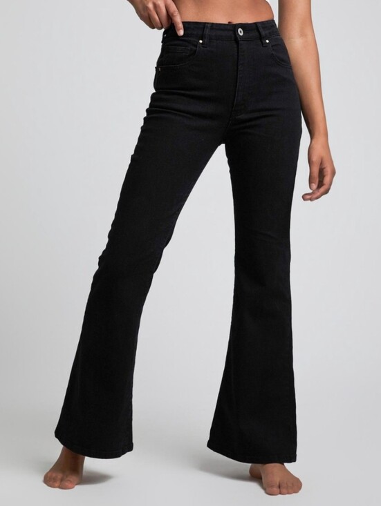 Cotton On Denim - Cotton On Womens Black Boho Festival High Rise 80s Original Flare Jeans Size 2